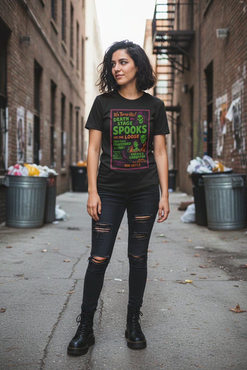 T-Shirt - Spookshow Shirt | Ladies Tee - Gildan 5000L | Halloween, Ghosts & Paranormal | Retro & Vintage from SHIRT MONSTERS