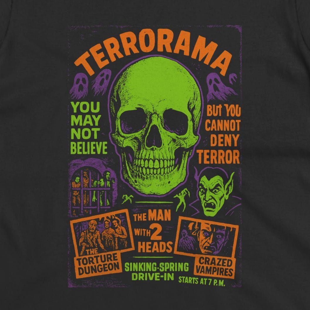 T-Shirt - Spookshow Terrorama Apparel | T-shirt, Sweatshirt, Hoodie, Tank | Halloween, Ghosts & Paranormal | Retro & Vintage from Crypto Zoo Tees