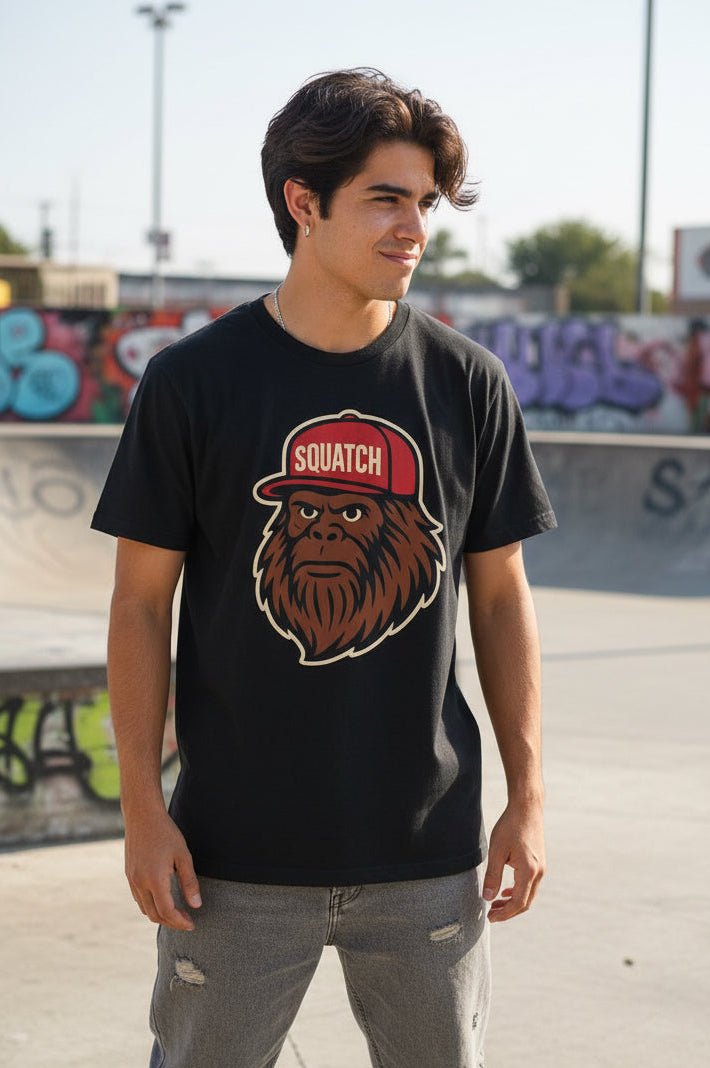 T-Shirt - Squatch Ballcap Shirt | Bella+Canvas 3001 | Bigfoot Retro from Crypto Zoo Tees