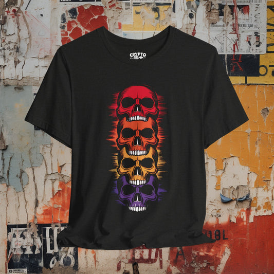 T - Shirt - Stacked Colored Skulls | Skulls and Skeletons | Horror | Bella + Canvas Unisex T - shirt from Crypto Zoo Tees