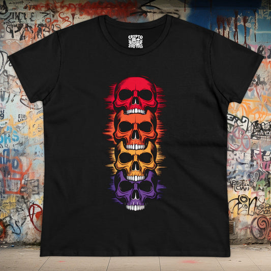 T - Shirt - Stacked Colored Skulls | Skulls and Skeletons | Horror | Women's T - Shirt | Cotton Tee from Crypto Zoo Tees