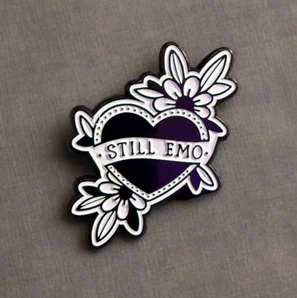  - Still Emo Black Heart Pinback Button | Pinback Button | Funny, Goth/Gothic | Emo Aesthetic from Crypto Zoo Tees