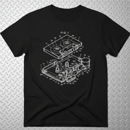 T-Shirt - Tape Cassette Patent Diagram Shirt | Unisex Heavy Cotton - Gildan 5000 | Music, Retro & Vintage from SHIRT MONSTERS
