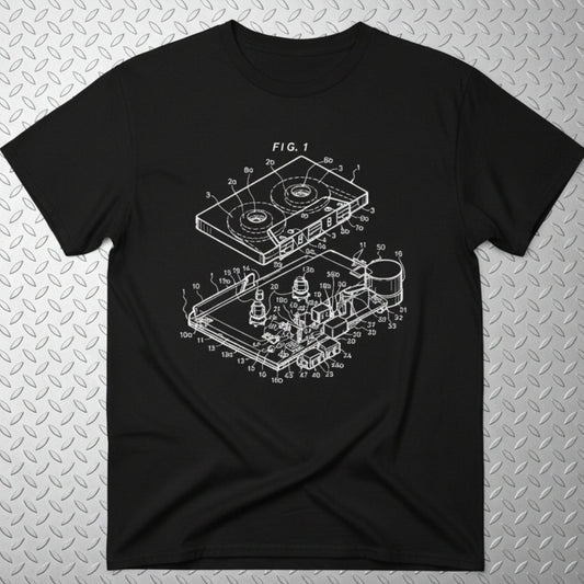 T-Shirt - Tape Cassette Patent Diagram Shirt | Unisex Heavy Cotton - Gildan 5000 | Music, Retro & Vintage from SHIRT MONSTERS