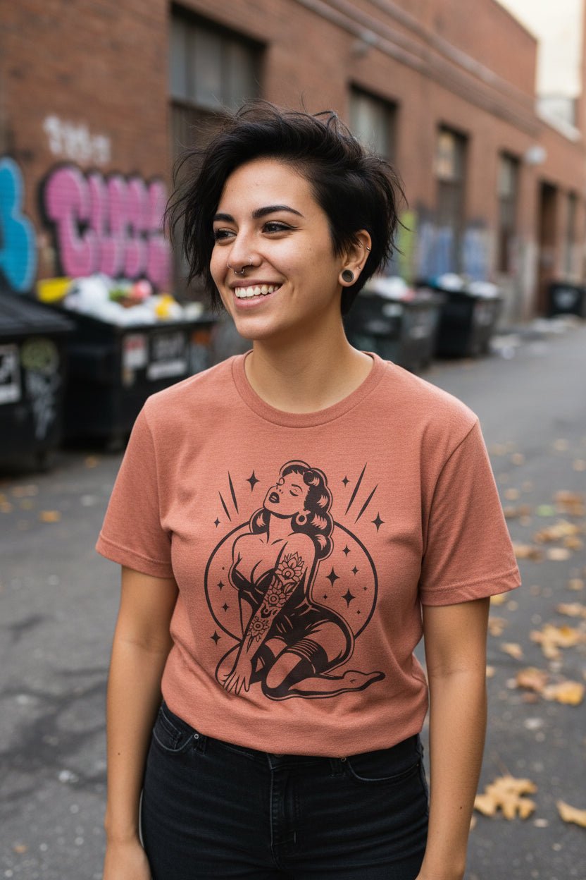 T-Shirt - Tattooed Pinup Girl Shirt | Tattoo, Retro & Vintage | Light Fitted - Unisex Bella+Canvas 3001 | Rockabilly from SHIRT MONSTERS