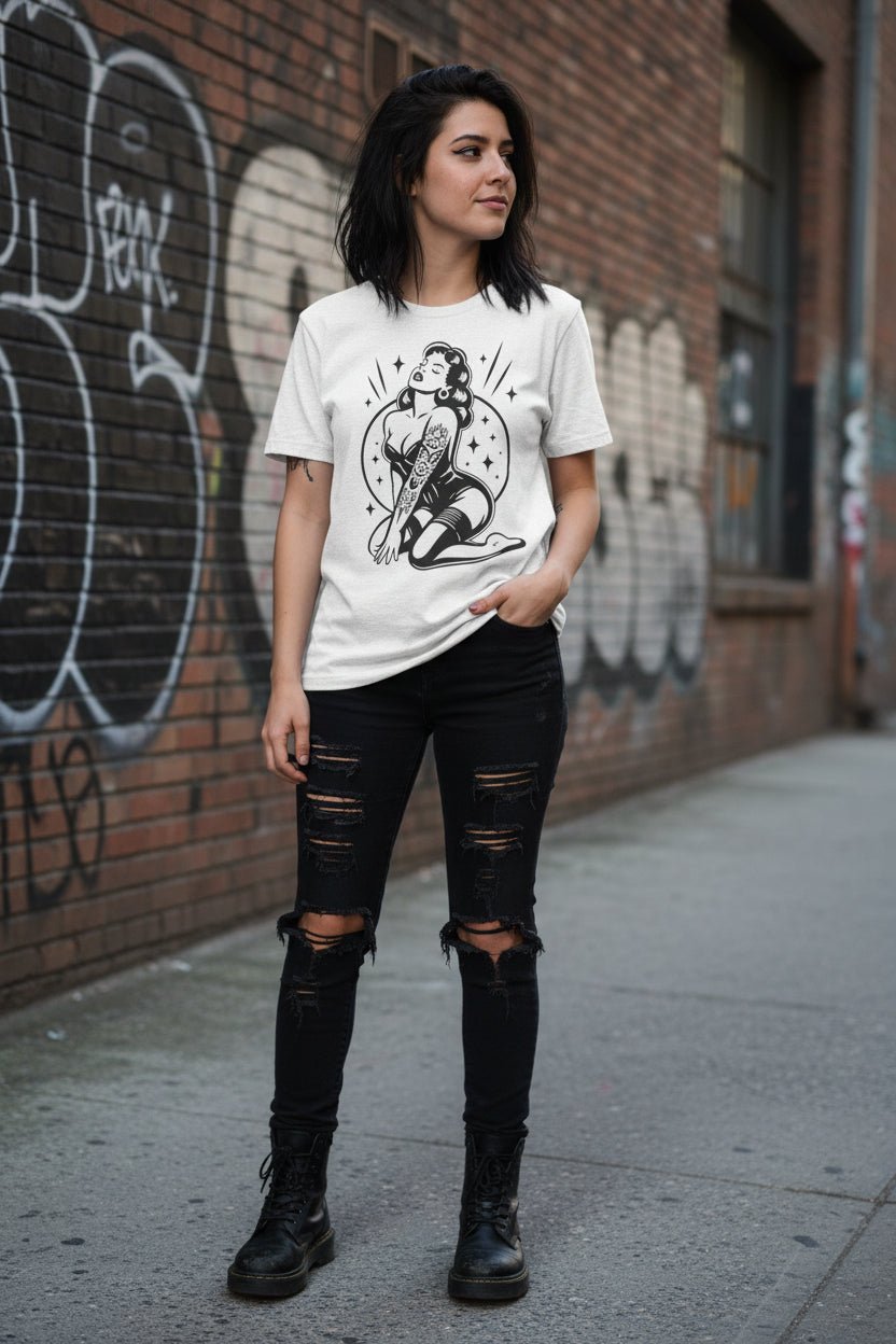 T-Shirt - Tattooed Pinup Girl Shirt | Tattoo, Retro & Vintage | Light Fitted - Unisex Bella+Canvas 3001 | Rockabilly from SHIRT MONSTERS