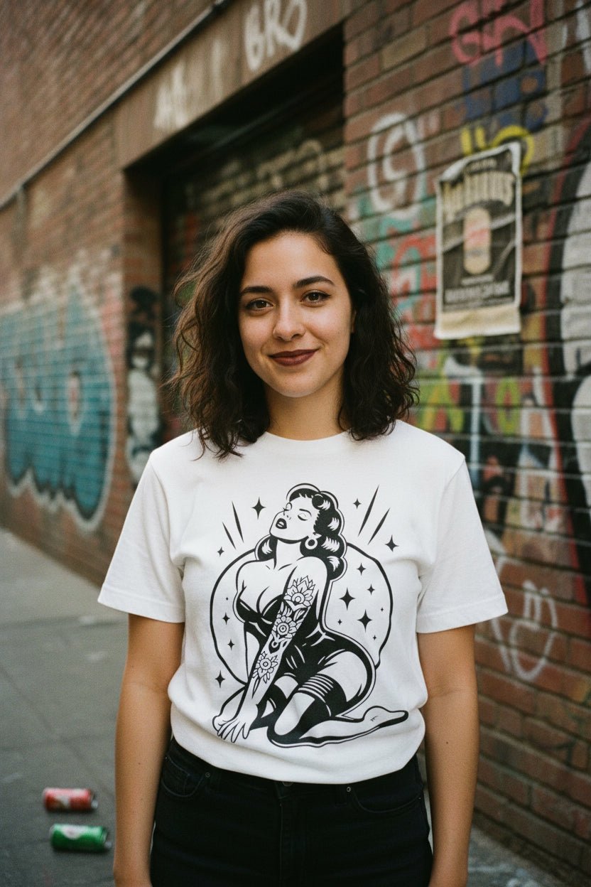 T-Shirt - Tattooed Pinup Girl Shirt | Tattoo, Retro & Vintage | Light Fitted - Unisex Bella+Canvas 3001 | Rockabilly from SHIRT MONSTERS