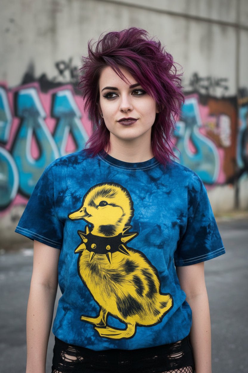 T-Shirt - Tie Dye Punk Duck Shirt | Unisex Heavy Cotton - Gildan 5000 | Animals, Funny | Punk from SHIRT MONSTERS