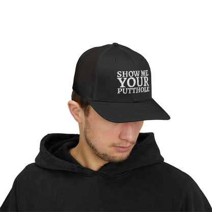 Hats - Trevor Wear - Show Me Your Putthole - Putt Pirates Disc Golf League Truck Cap from Crypto Zoo Tees