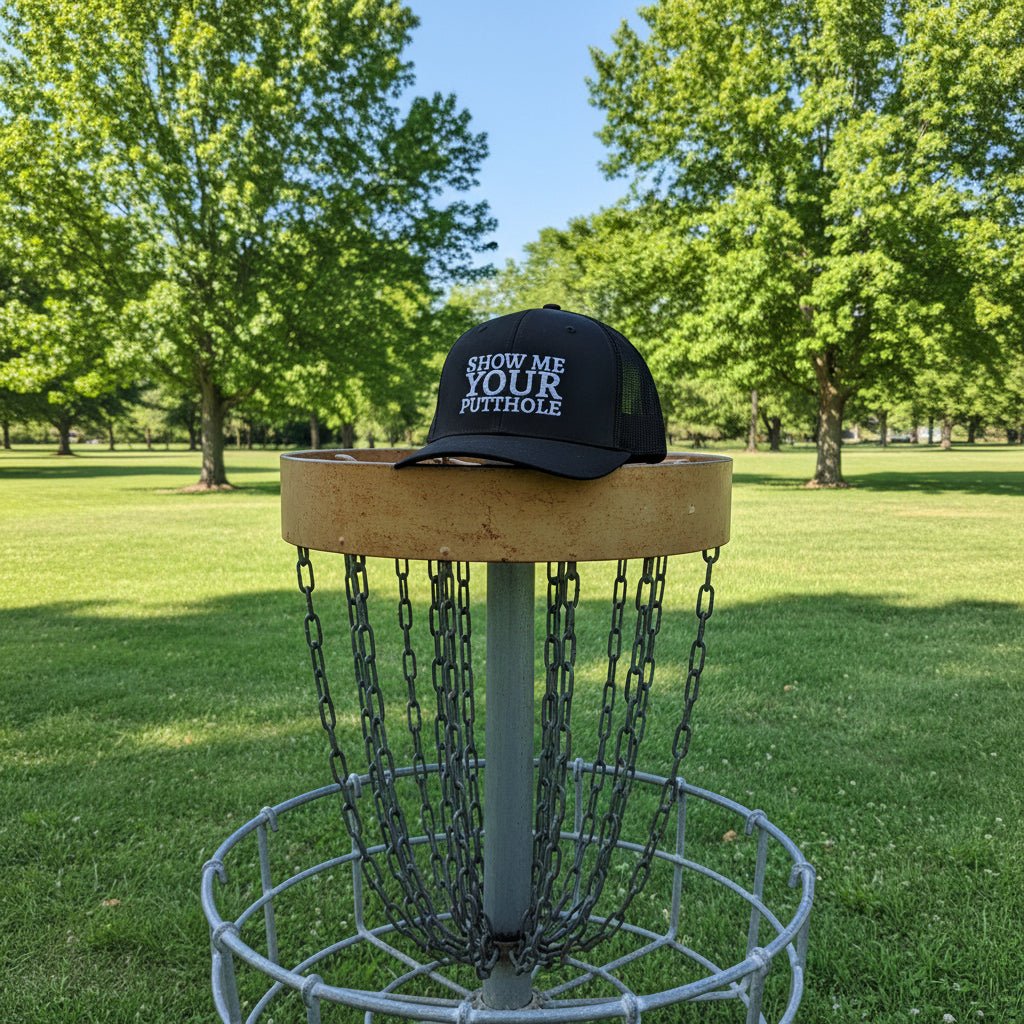 Hats - Trevor Wear - Show Me Your Putthole - Putt Pirates Disc Golf League Truck Cap from Crypto Zoo Tees