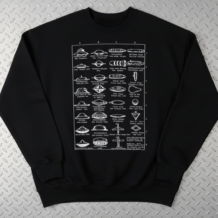 Sweatshirt - Type Of UFOs | Unisex Crewneck Sweatshirt - Gildan 18000 | Alien & UFO from SHIRT MONSTERS