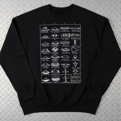 Sweatshirt - Type Of UFOs | Unisex Crewneck Sweatshirt - Gildan 18000 | Alien & UFO from SHIRT MONSTERS