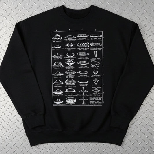 Sweatshirt - Type Of UFOs | Unisex Crewneck Sweatshirt - Gildan 18000 | Alien & UFO from SHIRT MONSTERS