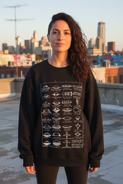 Sweatshirt - Type Of UFOs | Unisex Crewneck Sweatshirt - Gildan 18000 | Alien & UFO from SHIRT MONSTERS