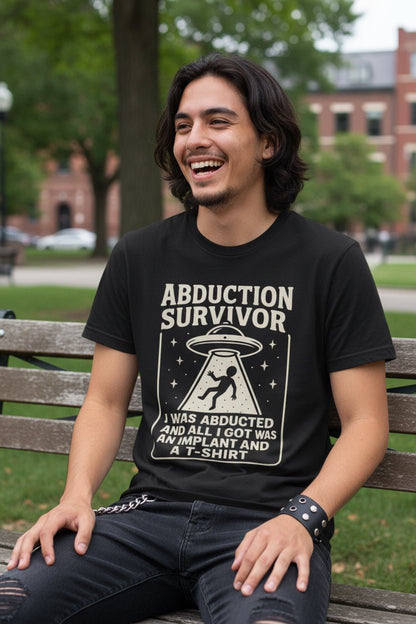 T-Shirt - UFO Abduction Survivor Tee | Light Fitted - Unisex Bella+Canvas 3001 | Alien & UFO, Funny | Psychedelic from SHIRT MONSTERS