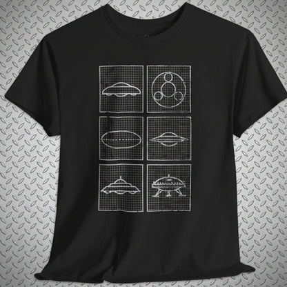 T-Shirt - UFO Grid Schematics Shirt | Unisex Heavy Cotton Gildan 5000 | Alien & UFO, Retro & Vintage | Psychedelic from SHIRT MONSTERS