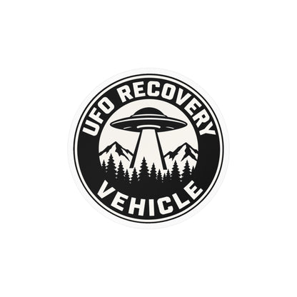 Paper products - UFO Recovery Vehicle Sticker | Funny Alien Emblem 3.75" Round from SHIRT MONSTERS