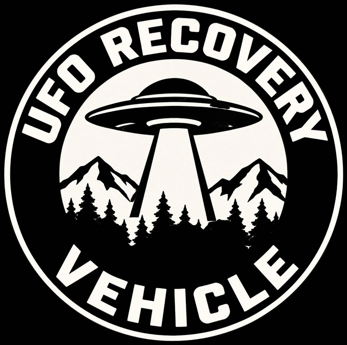 Paper products - UFO Recovery Vehicle Sticker | Funny Alien Emblem 3.75" Round from SHIRT MONSTERS
