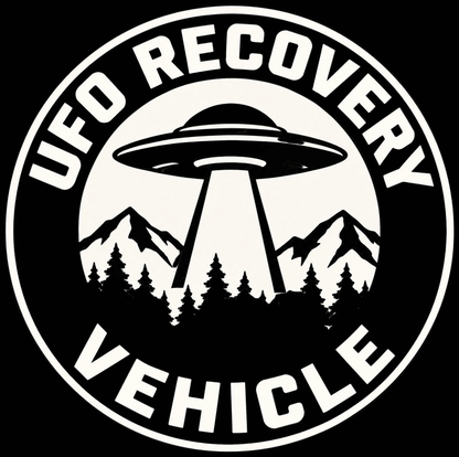 Paper products - UFO Recovery Vehicle Sticker | Funny Alien Emblem 3.75" Round from SHIRT MONSTERS