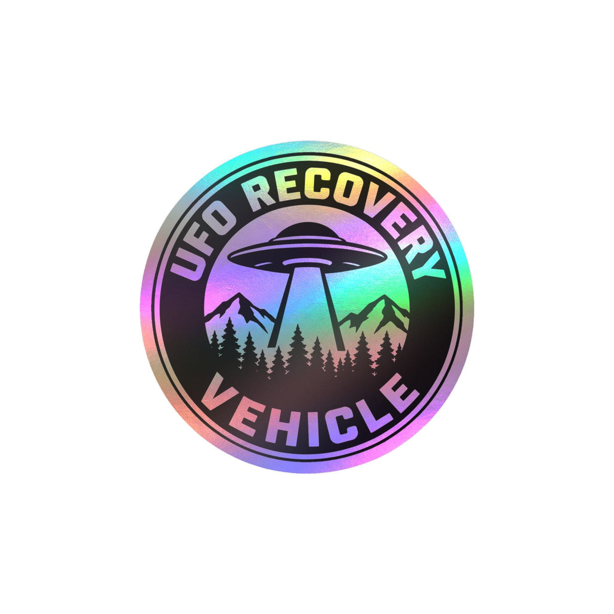Paper products - UFO Recovery Vehicle Sticker | Funny Alien Emblem 3.75" Round from SHIRT MONSTERS