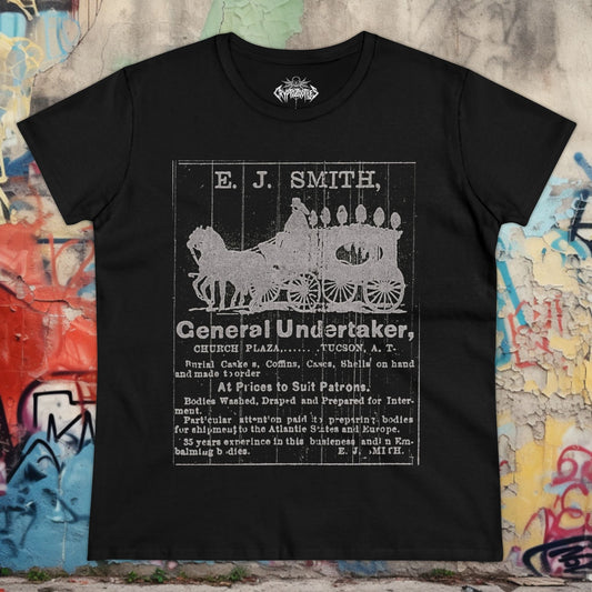 T-Shirt - Undertaker Vintage Ad Ladies Tee | Ladies Tee | Dark Humor, Horror | Goth/Gothic from Crypto Zoo Tees