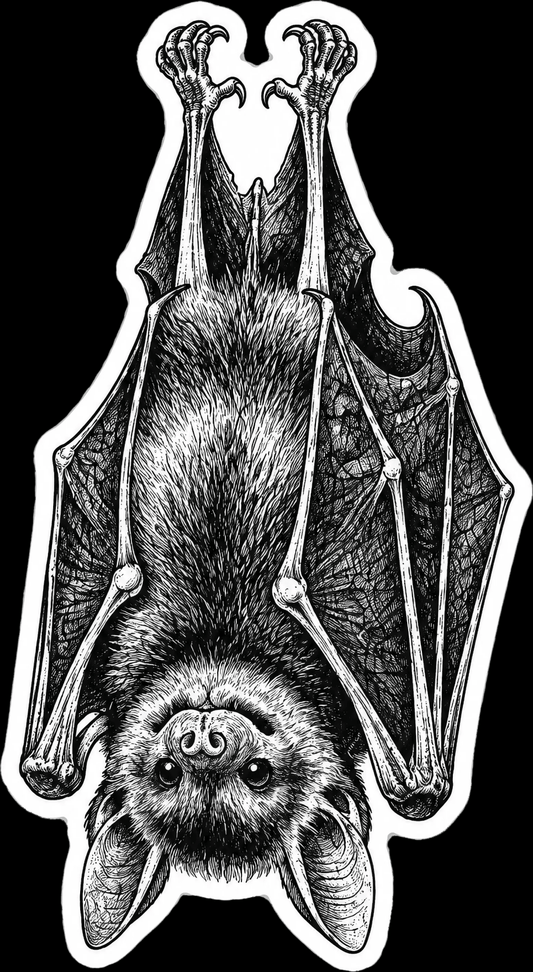 Paper products - Upside-Down Bat Sticker | Gothic Engraving Art 5.5" x 3" from SHIRT MONSTERS