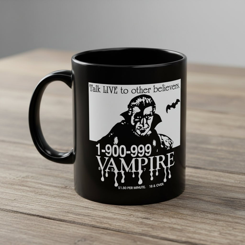 Mug - Vampire Hotline Mug | Horror, Halloween | Black Coffee Mug 11oz 15oz from SHIRT MONSTERS
