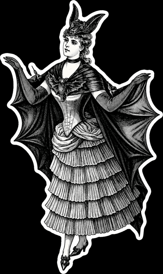 Paper products - Victorian Bat Woman Sticker | Gothic Halloween Engraving 5.5" x 3.3" from SHIRT MONSTERS