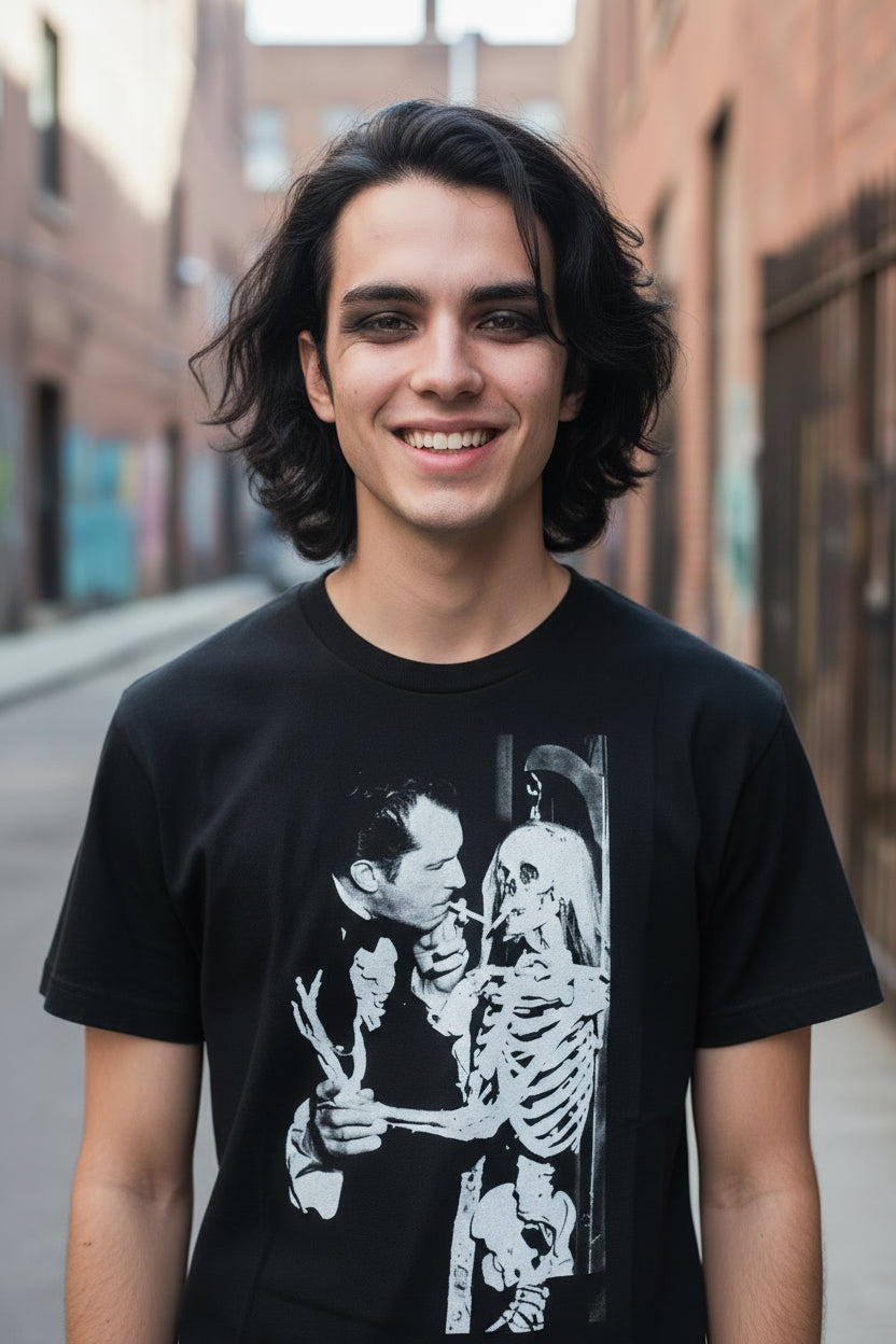T-Shirt - Vincent Price Skeleton Graphic Print Shirt | Horror, Skulls & Skeletons | Pullover Hoodie from Crypto Zoo Tees
