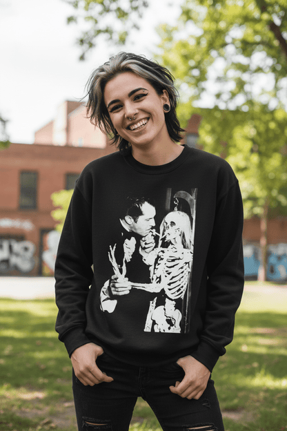 T-Shirt - Vincent Price Skeleton Sweatshirt | Horror, Skulls & Skeletons | Unisex Crewneck Sweatshirt - Gildan 18000 from Crypto Zoo Tees