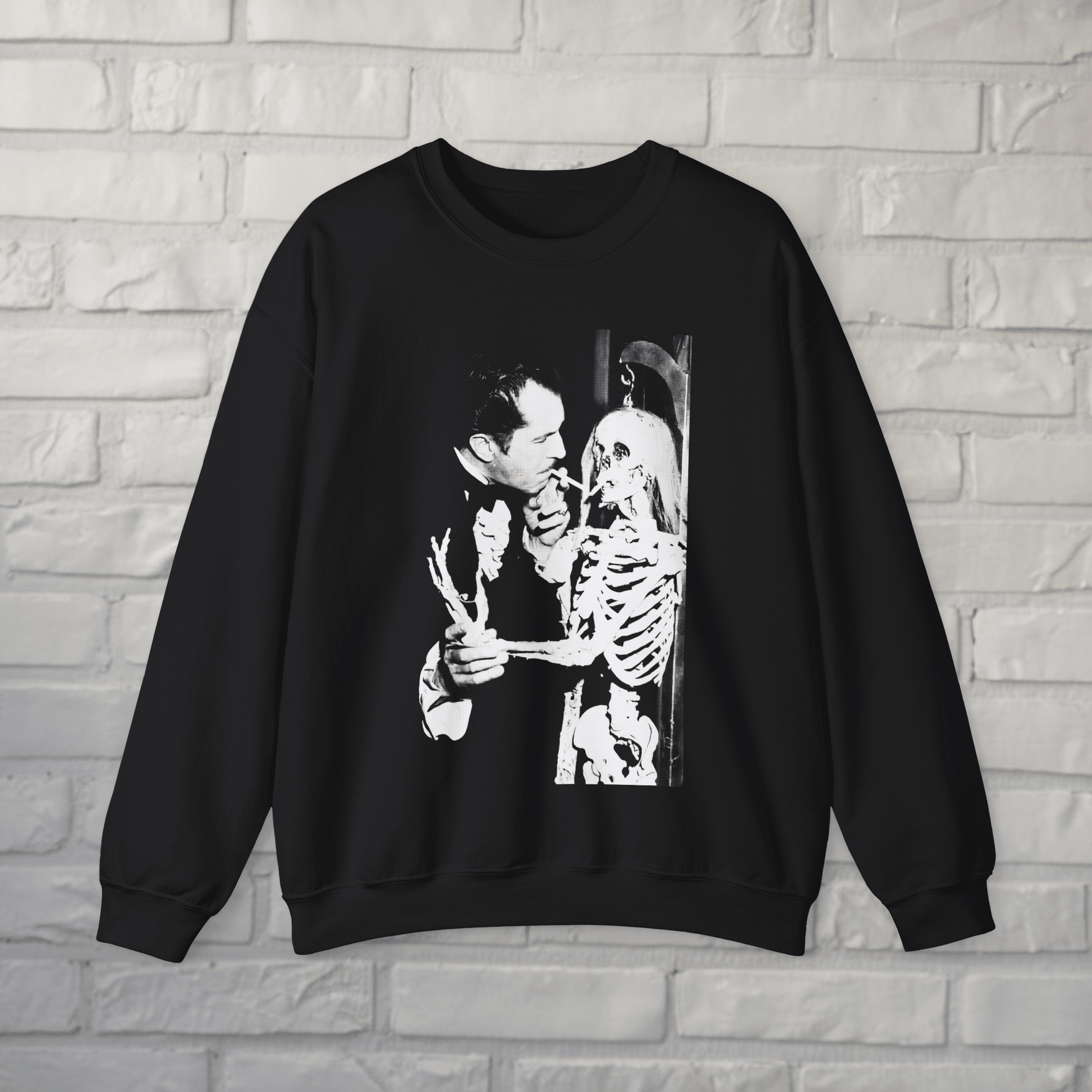 T-Shirt - Vincent Price Skeleton Sweatshirt | Horror, Skulls & Skeletons | Unisex Crewneck Sweatshirt - Gildan 18000 from Crypto Zoo Tees