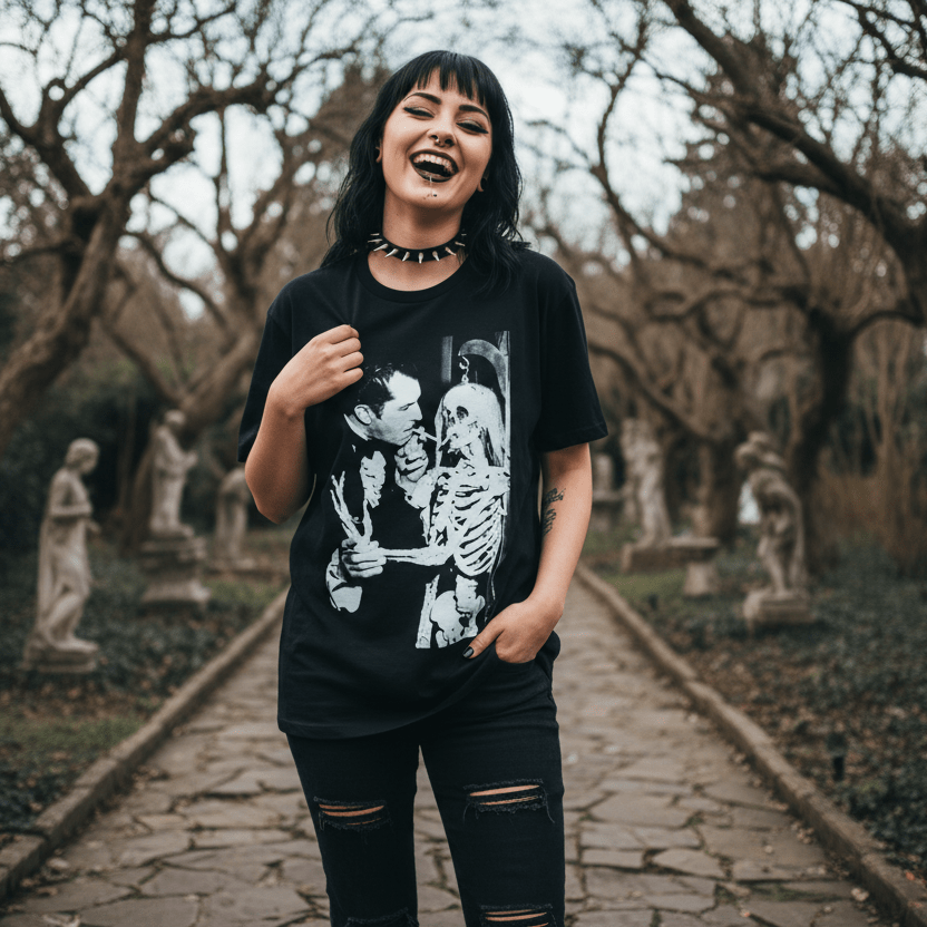 T-Shirt - Vincent Price Skeleton Tee | Horror, Skulls & Skeletons | Ladies Tee - Gildan 5000L from Crypto Zoo Tees