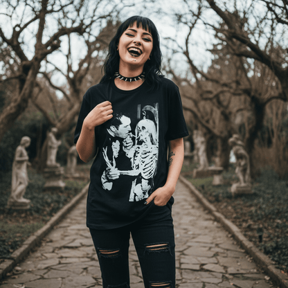T-Shirt - Vincent Price Skeleton Tee | Horror, Skulls & Skeletons | Ladies Tee - Gildan 5000L from Crypto Zoo Tees