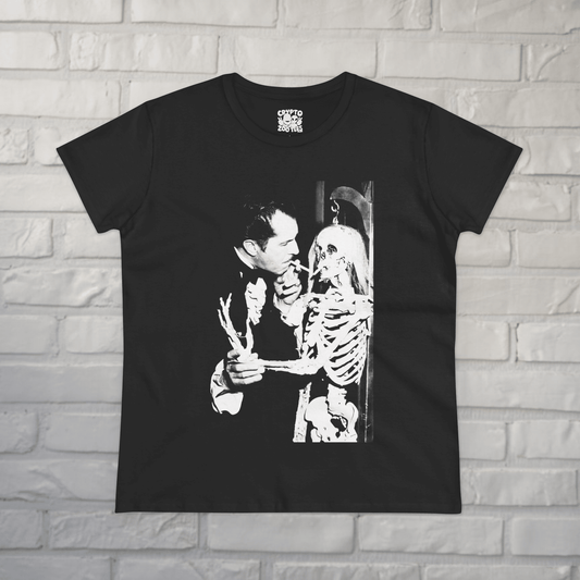 T-Shirt - Vincent Price Skeleton Tee | Horror, Skulls & Skeletons | Ladies Tee - Gildan 5000L from Crypto Zoo Tees
