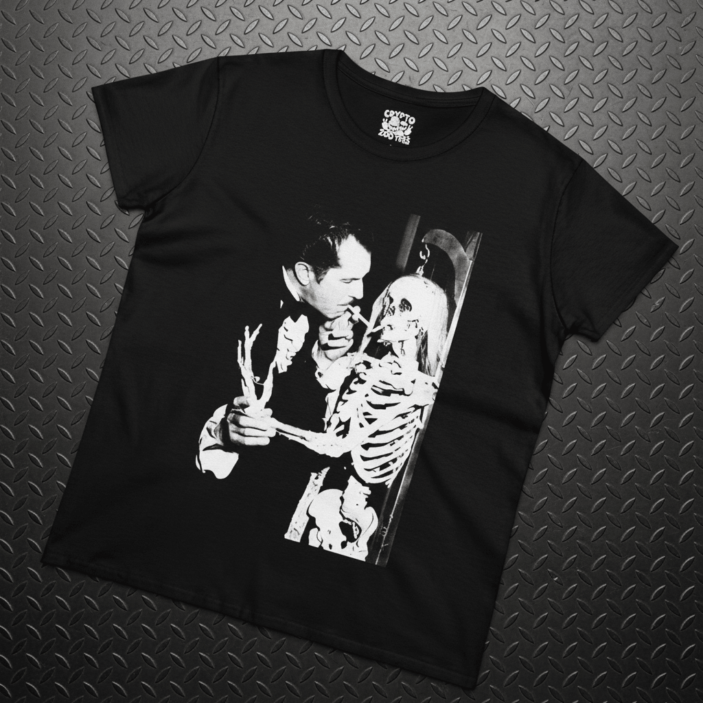 T-Shirt - Vincent Price Skeleton Tee | Horror, Skulls & Skeletons | Ladies Tee - Gildan 5000L from Crypto Zoo Tees