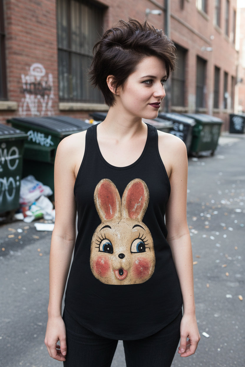 T-Shirt - Vintage Bunny Mask Shirt | Halloween | Goth/Gothic | Ladies Racerback Tank Top from SHIRT MONSTERS
