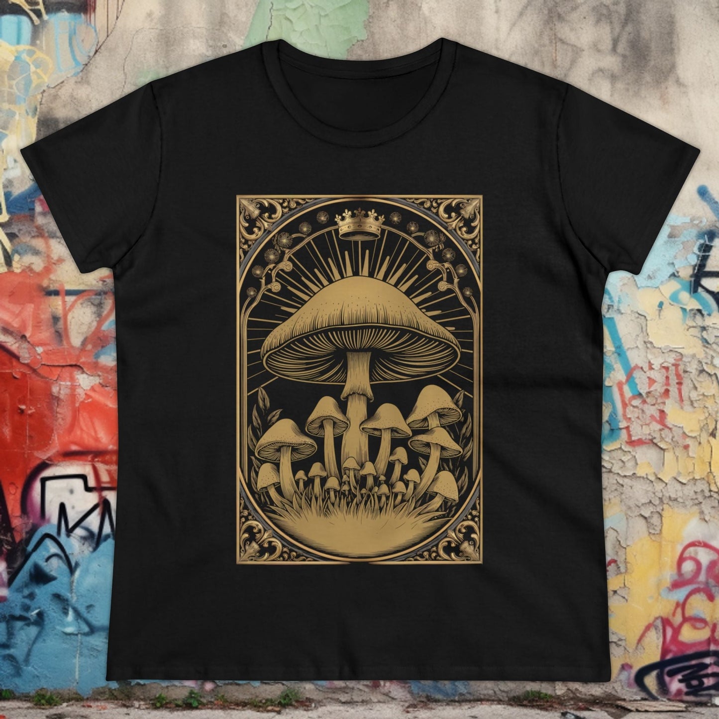 T-Shirt - Vintage Ornate Gothic Mushrooms | Women's T-Shirt | Cotton Ladies Tee from Crypto Zoo Tees