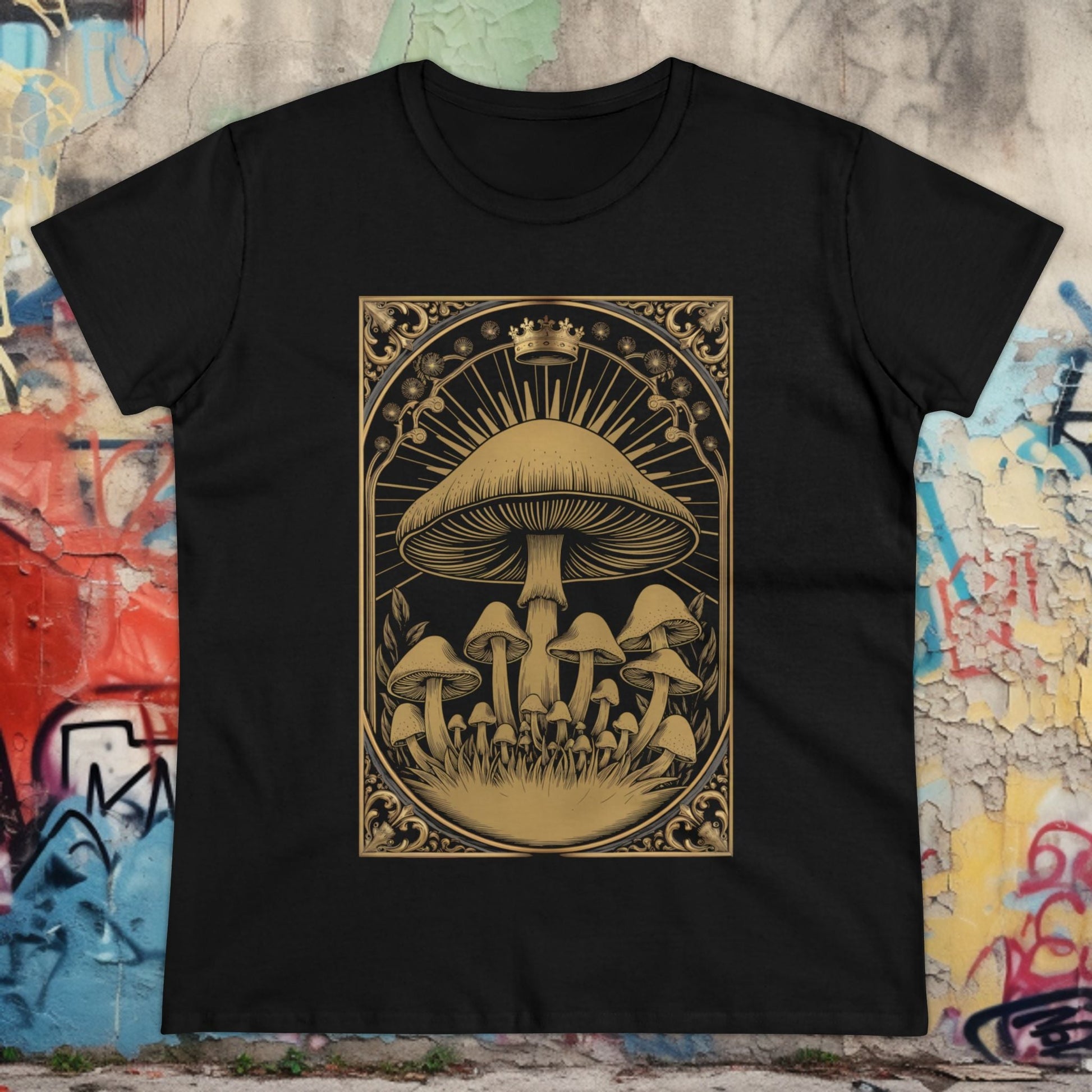 T-Shirt - Vintage Ornate Gothic Mushrooms | Women's T-Shirt | Cotton Ladies Tee from Crypto Zoo Tees