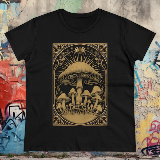 T-Shirt - Vintage Ornate Gothic Mushrooms | Women's T-Shirt | Cotton Ladies Tee from Crypto Zoo Tees