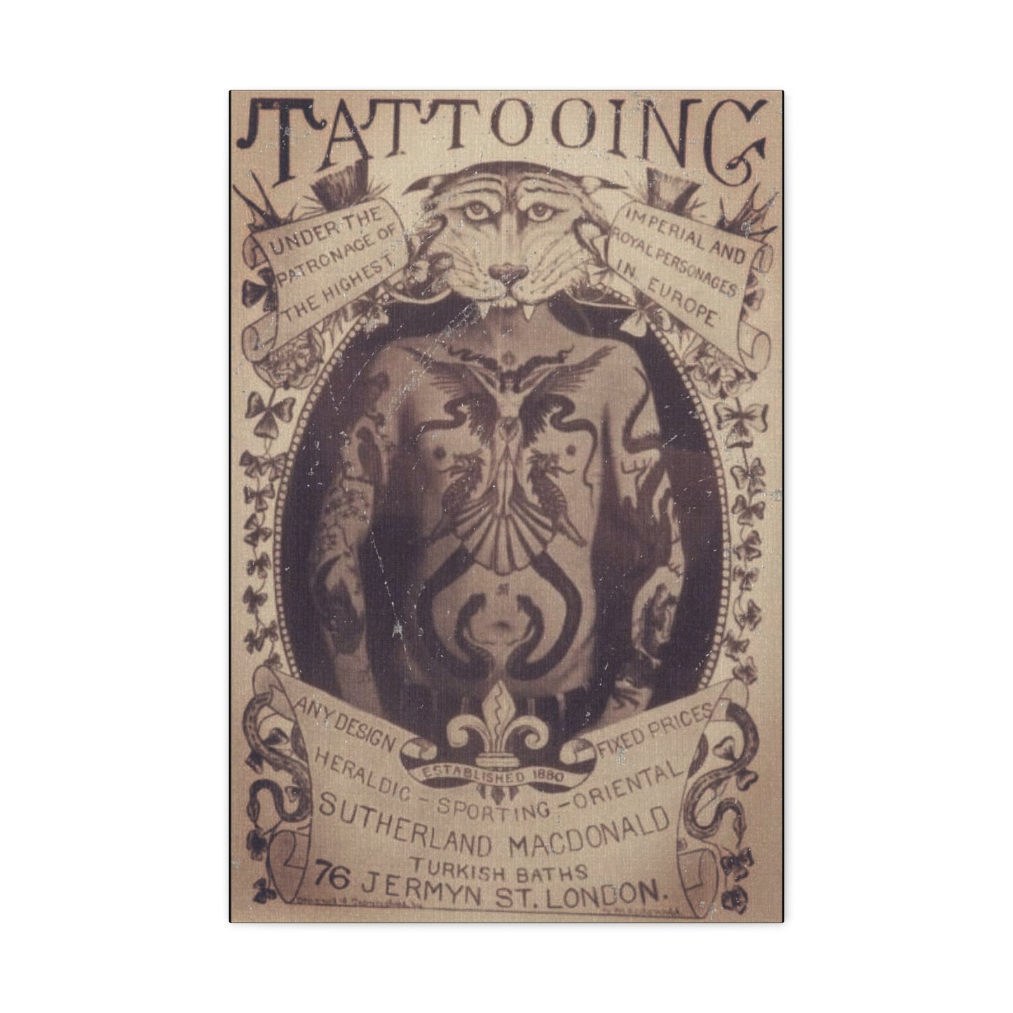 Canvas - Vintage Tattoo Shop Sign Canvas Wall Art - Antique Advertisement Gallery Wrap for Unique Home Decor from Crypto Zoo Tees