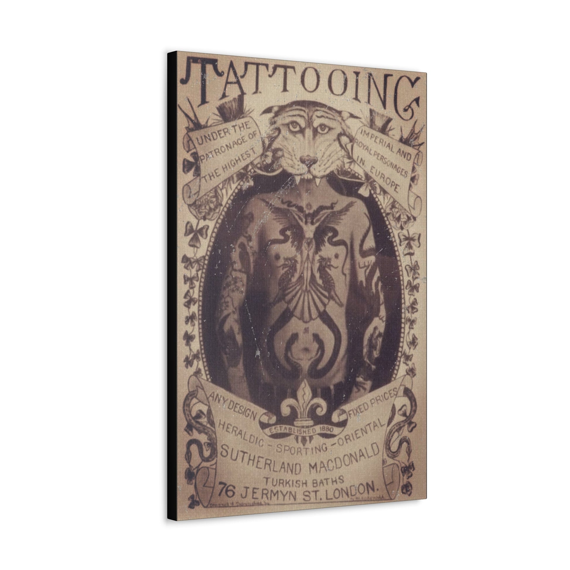 Canvas - Vintage Tattoo Shop Sign Canvas Wall Art - Antique Advertisement Gallery Wrap for Unique Home Decor from Crypto Zoo Tees