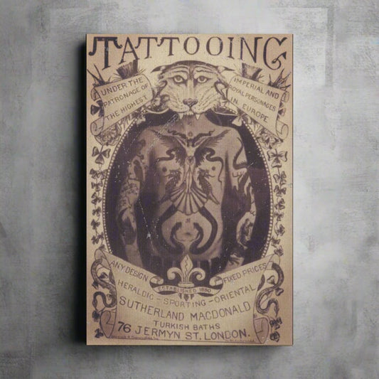 Canvas - Vintage Tattoo Shop Sign Canvas Wall Art - Antique Advertisement Gallery Wrap for Unique Home Decor from Crypto Zoo Tees