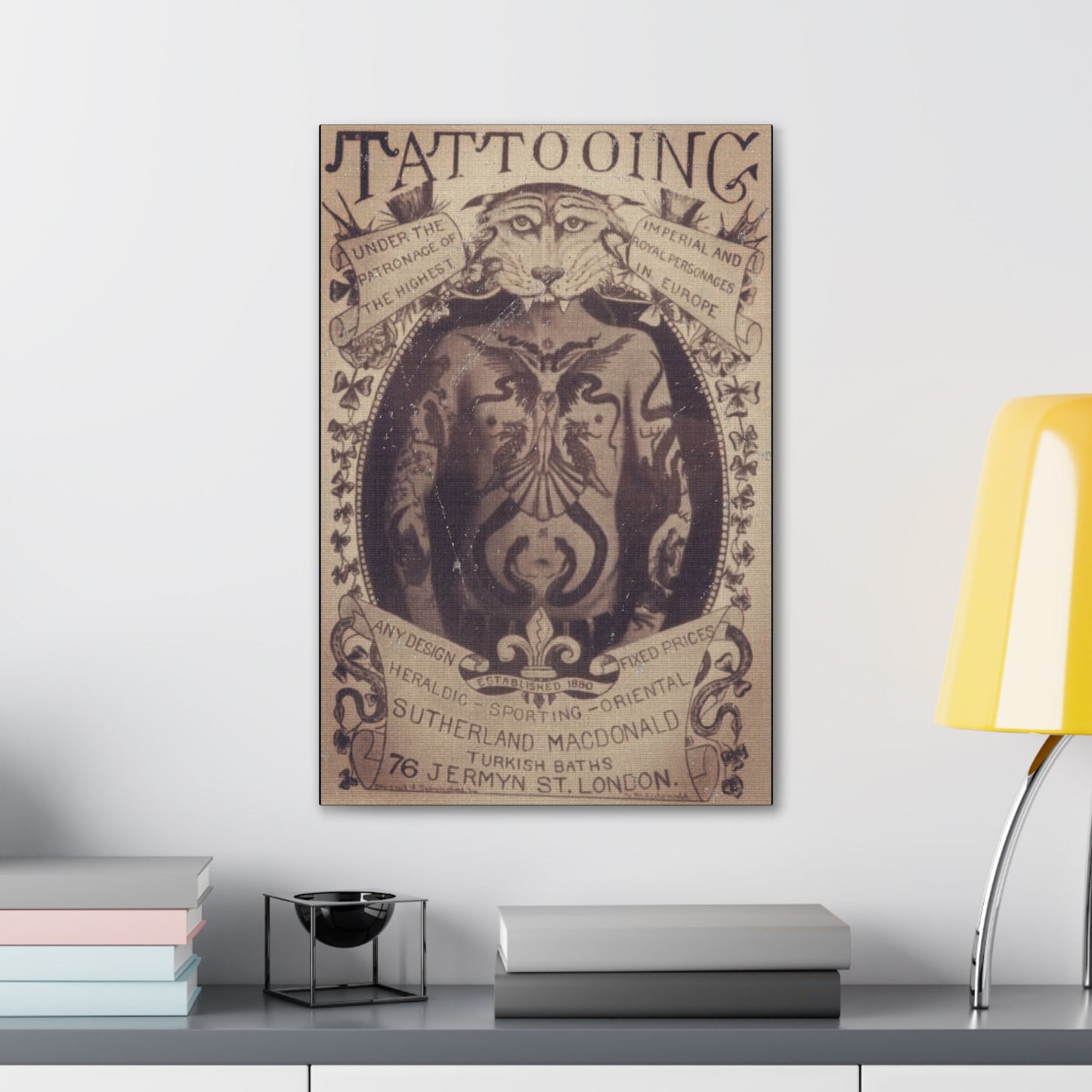 Canvas - Vintage Tattoo Shop Sign Canvas Wall Art - Antique Advertisement Gallery Wrap for Unique Home Decor from Crypto Zoo Tees