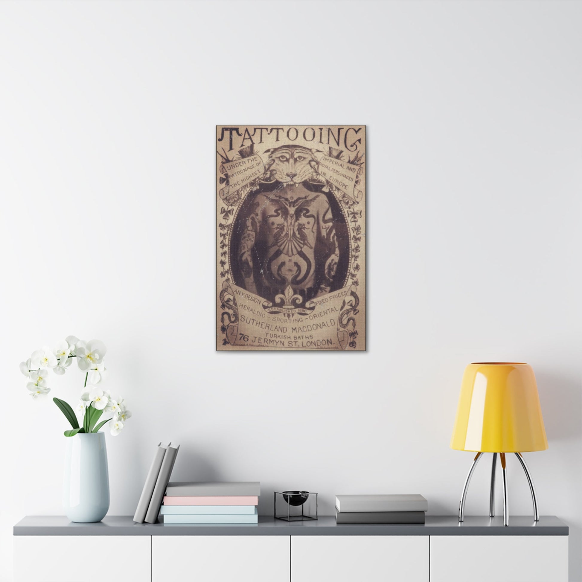 Canvas - Vintage Tattoo Shop Sign Canvas Wall Art - Antique Advertisement Gallery Wrap for Unique Home Decor from Crypto Zoo Tees