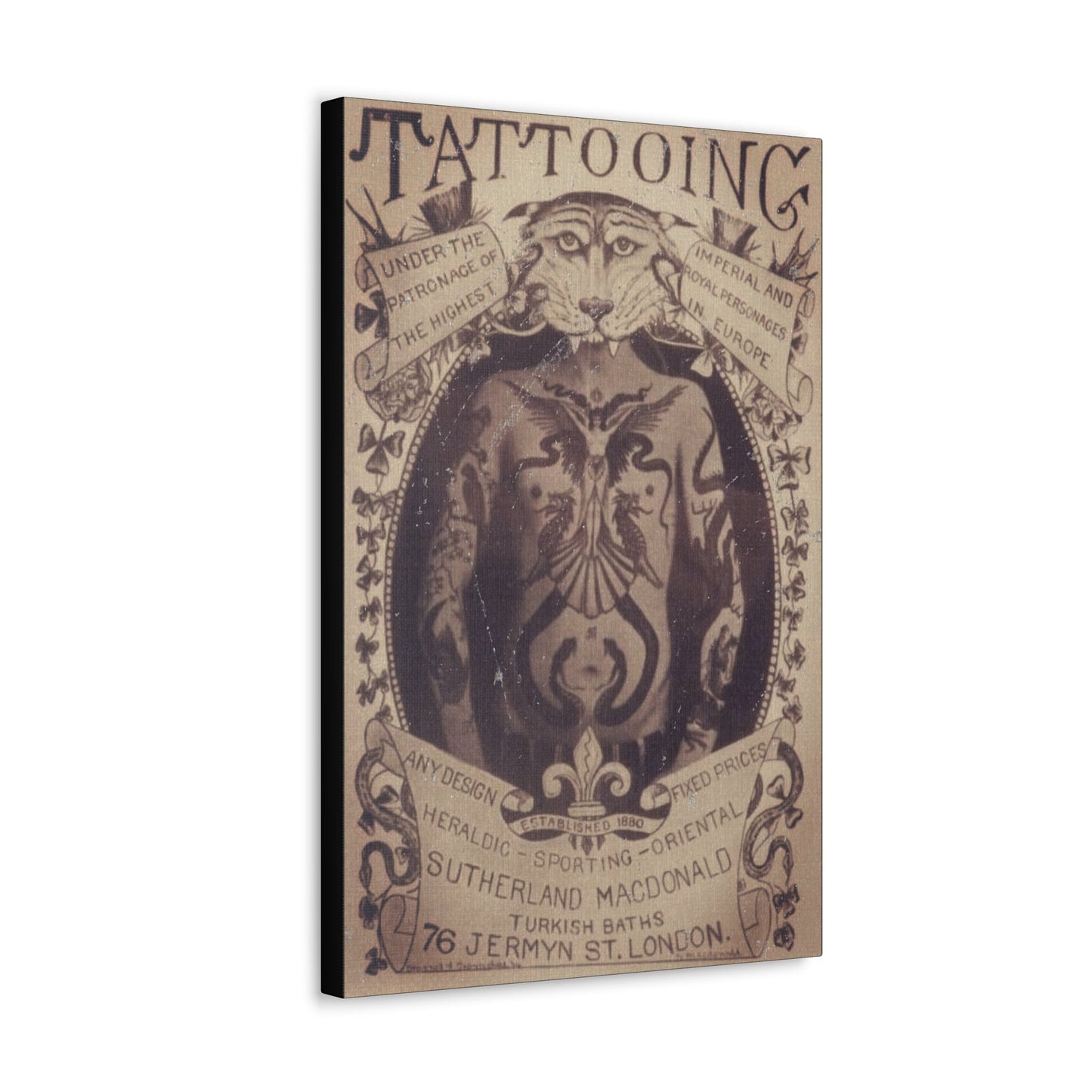 Canvas - Vintage Tattoo Shop Sign Canvas Wall Art - Antique Advertisement Gallery Wrap for Unique Home Decor from Crypto Zoo Tees