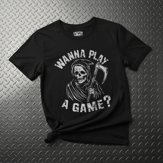 T-Shirt - Wanna Play A Game Grim Reaper Death Tee | Dark Humor Gothic Shirt | Bella + Canvas Unisex T-shirt from Crypto Zoo Tees