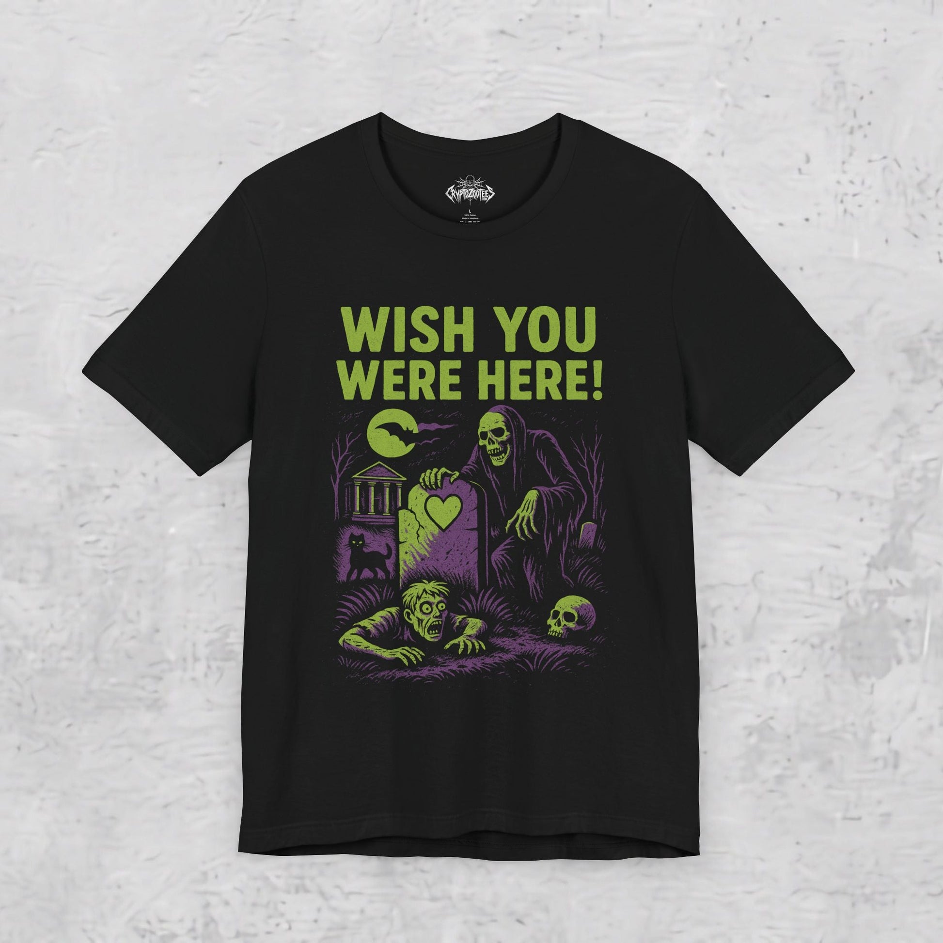T-Shirt - Wish You Were Here Apparel | T-shirt, Sweatshirt, Hoodie, Tank | Funny, Horror | Goth/Gothic from Crypto Zoo Tees