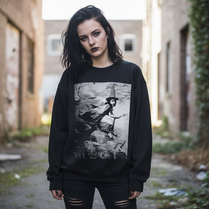 Sweatshirt - Witch on Broom Crewneck | Unisex Crewneck Sweatshirt - Gildan 18000 | Halloween | Retro & Vintage from Crypto Zoo Tees