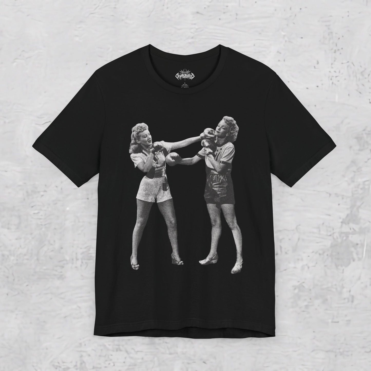 T-Shirt - Women's Boxing T-Shirt Vintage Lady Fighter Tee Feminist Graphic Shirt Black Tee Retro Style Strong Woman Tee Gift For Feminist from Crypto Zoo Tees
