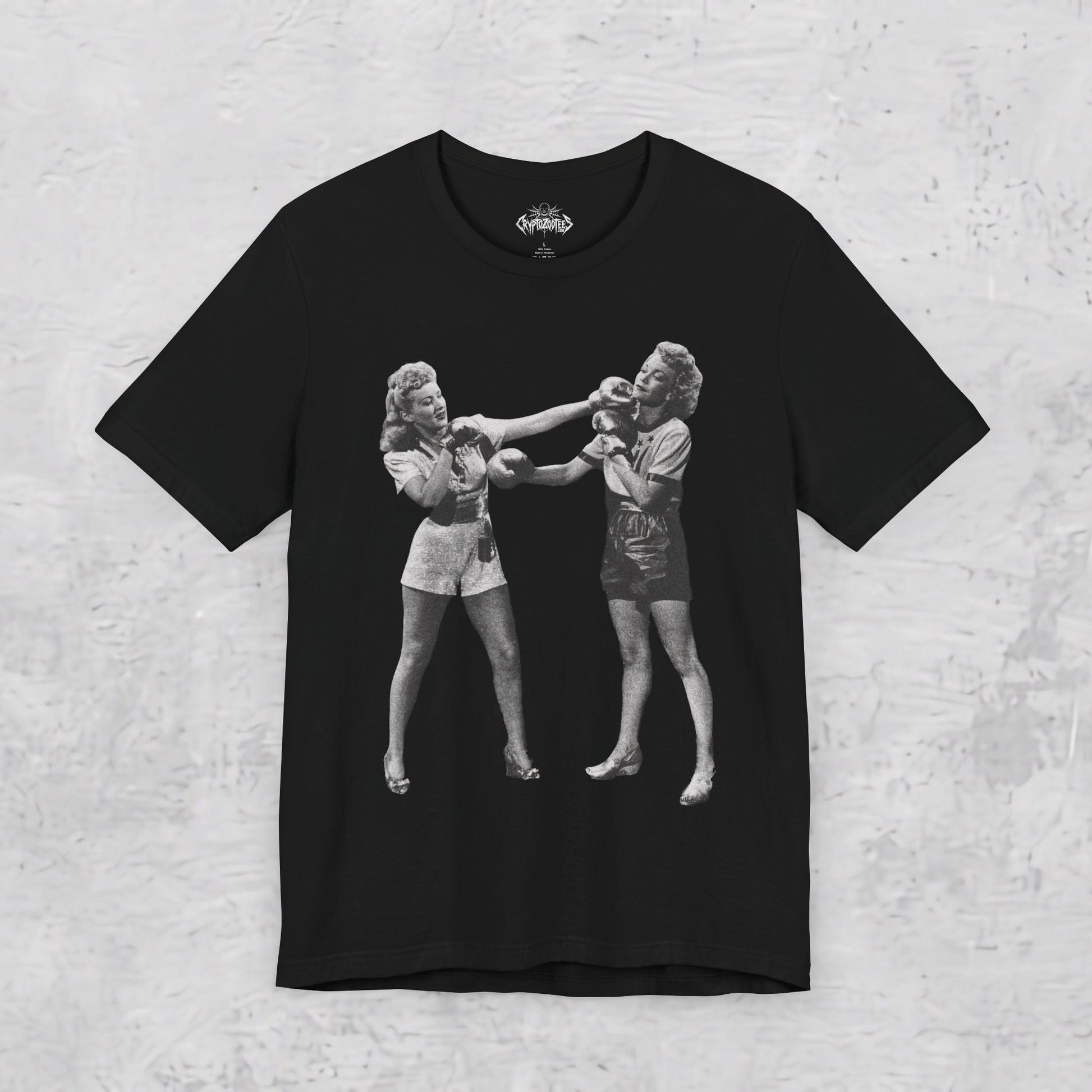 T-Shirt - Women's Boxing T-Shirt Vintage Lady Fighter Tee Feminist Graphic Shirt Black Tee Retro Style Strong Woman Tee Gift For Feminist from Crypto Zoo Tees